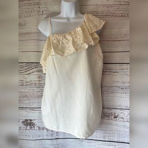 Ivory One-shoulder sleeve Ruffle Linen Top by Old Navy
